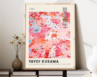Yayoi Kusama Print, abstract Japanese print, exhibition poster, dot abstract art, circles wall art, Contemporary Art Living Room wall art