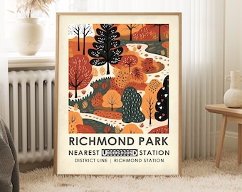 Richmond Park print, London Print, Park Poster, Vintage travel print, flower market, Floral Art, Botanical Print, Vintage botanical Decor