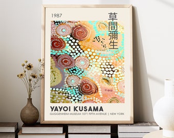 Yayoi Kusama Print, Japanese abstract wall art, exhibition poster, dot abstract art, circles wall art, Contemporary Art Living Room wall art