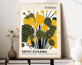 Yayoi Kusama Print, yellow Japanese abstract wall art, exhibition poster, dot abstract art, circles wall art, Contemporary Art Living Room