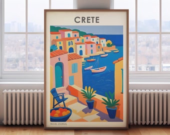 Crete travel print, vintage Greece poster, Crete wall art, exhibition poster, travel gift, Crete poster, Greece poster