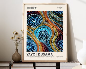 Yayoi Kusama poster, Japanese abstract wall art, exhibition poster, dot abstract art, circles wall art, Contemporary Art, Living room