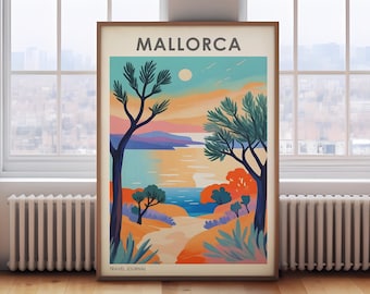 vintage Mallorca travel print, retro Spain wall art, vintage Majorca travel wall art, exhibition poster, Mallorca poster, travel gift