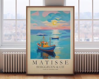 Grabado de Henri Matisse, pintura de Matisse de un barco sobre el agua, póster de museo vintage, arte de exposición de galería moderna, regalo artístico, lámina para jardín