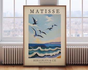Henri Matisse print, Matisse seaside seagulls painting, vintage museum poster, modern Gallery Exhibition Art, art gift, garden print