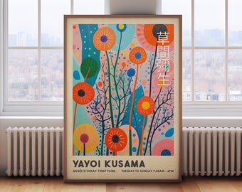Yayoi Kusama print, Japanese wall art, bright Japanese decor, Japanese print, abstract Japanese poster, Japanese gift, bright wall art
