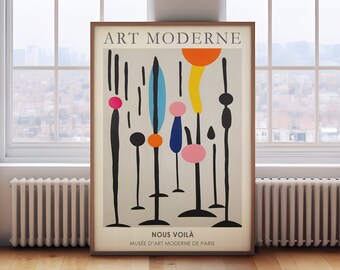 Modern art exhibition poster, 'here we are' contemporary print, abstract art print, Matisse print, colourful wall art, museum print