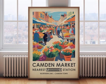 Camden Market print, London poster, London exhibition poster, London travel print, Floral wall art, flower wall art