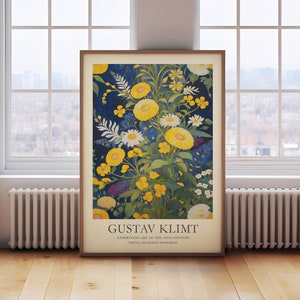 Gustav Klimt Print, yellow floral print, Klimt Museum Poster, Exhibition Poster, vintage Flower Garden painting, Floral print, museum poster