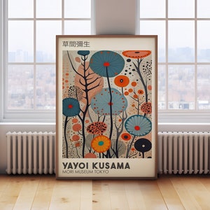 Póster de Yayoi Kusama, arte mural japonés, decoración japonesa brillante, impresión japonesa, póster japonés abstracto, regalo japonés, arte mural brillante