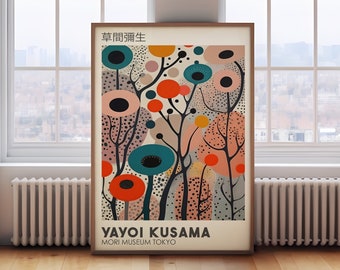 Yayoi Kusama print, Japanese wall art, bright Japanese decor, Japanese print, abstract Japanese poster, Japanese gift, bright wall art