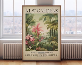 Kew Gardens print, William Morris flower print, London flower market poster, vintage tropical botanical wall art, vintage floral print,