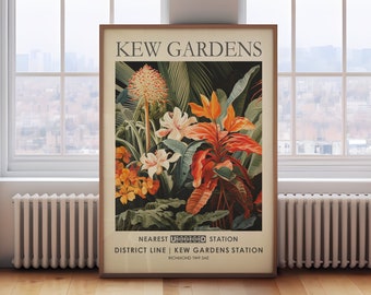 Kew Gardens print, William Morris flower print, London flower market poster, vintage tropical botanical wall art, vintage floral print,