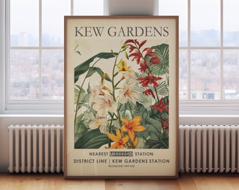 Kew Gardens print, William Morris flower print, London flower market poster, vintage botanical wall art, vintage floral print,