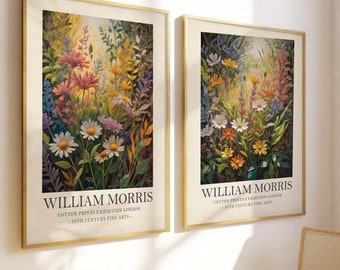 Set of two William Morris prints, Vintage botanical wall art, flower print set, wild flower print, summer floral, meadow flower painting