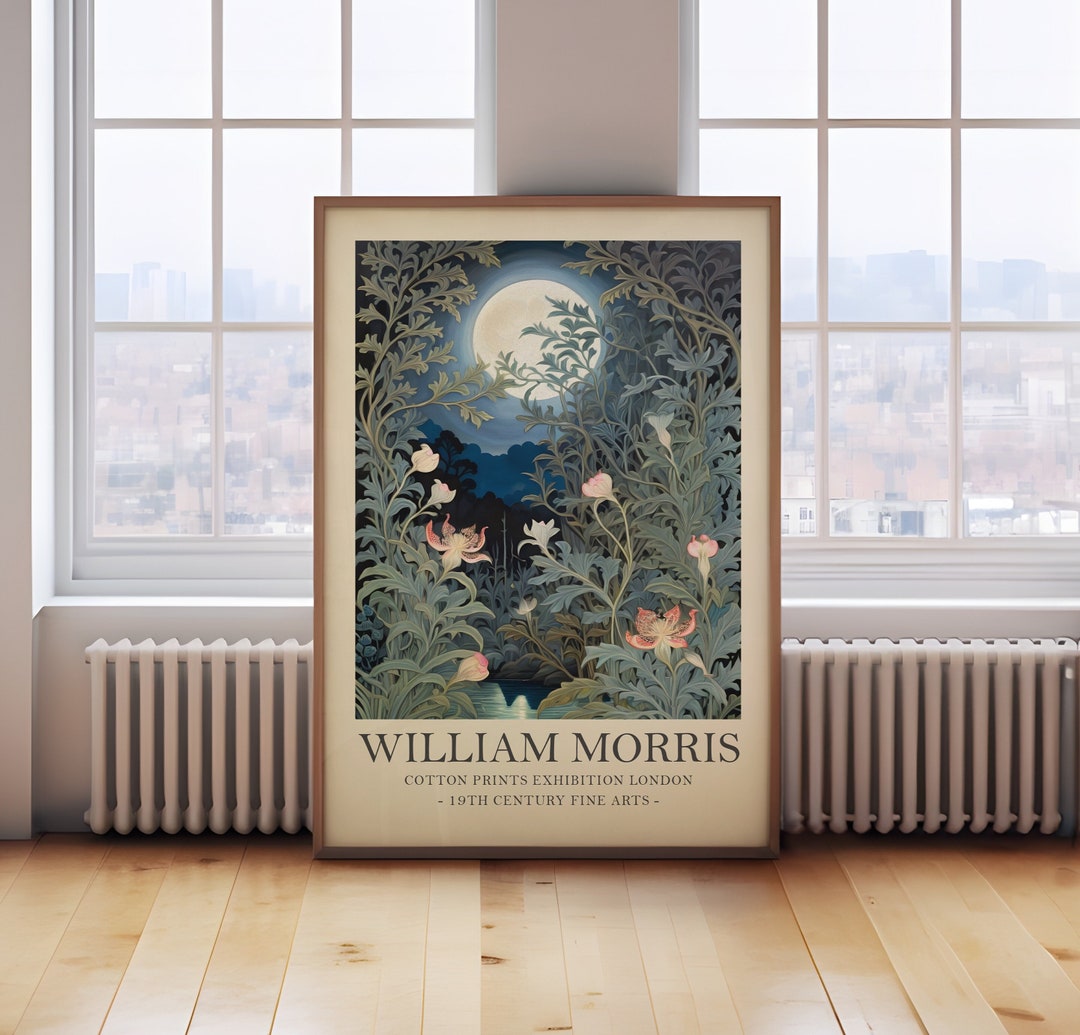 William Morris Moon and Stars Print, William Morris Exhibition Print, V ...