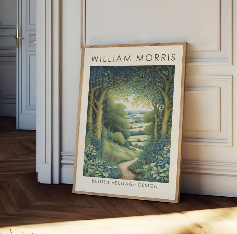 William Morris print, woodland painting, vintage landscape painting, woodland wall art, Heritage wall art, landscape wall art image 1