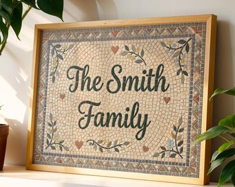 Personalised Family name print, Mosaic style sign, family housewarming gift, hallway wall art