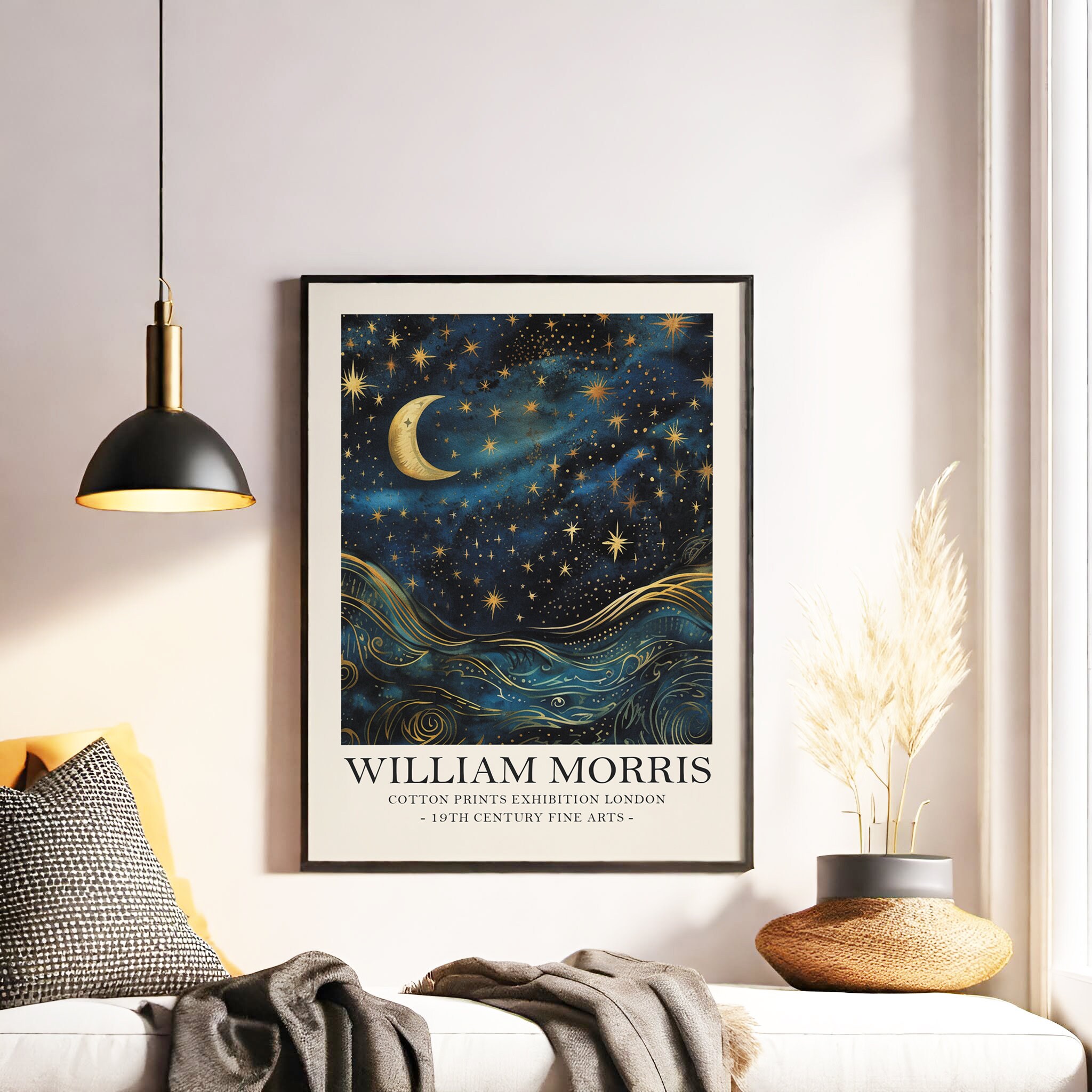 William Morris Moon and Stars Print, Vintage Style William Morris
