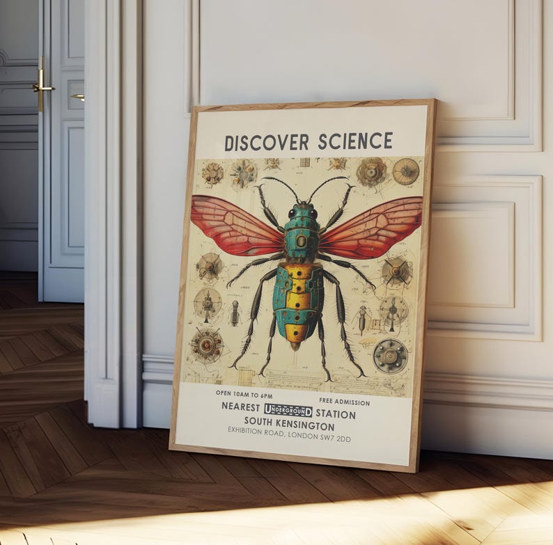Science Museum poster, vintage exhibition museum print, scientific insect print, vintage London museum poster, science wall art image 4