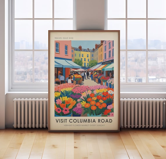Columbia Road poster, London travel print, Columbia Road flower market, London wall art, exhibition poster, travel gift
