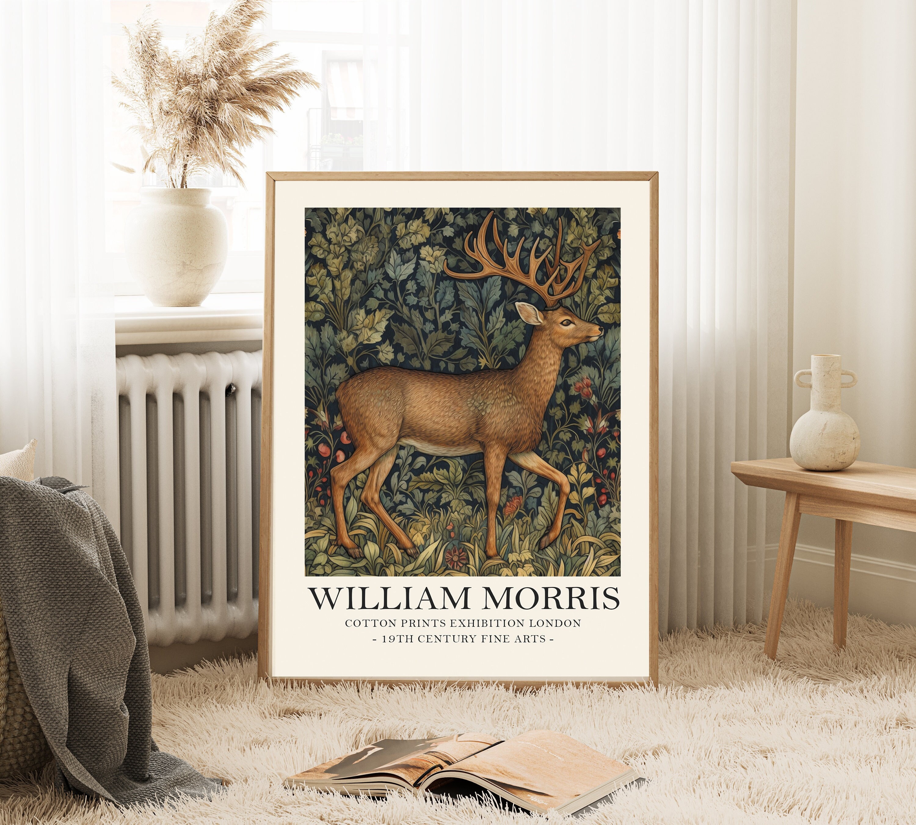 William Morris vintage style deer Print, William Morris Exhibition Print, vintage stag print, Vintage Wall Art, Textiles Art, Vintage Poster