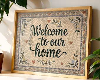 Welcome to our Home wall art, vintage Hallway Typography Print, Entryway poster, mosaic wall art