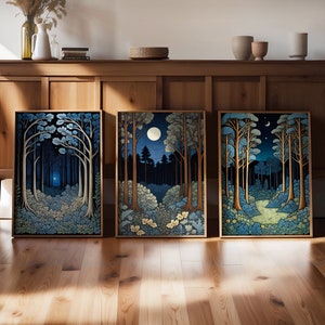 William Morris Moon and Forest Prints, Set of 3 Moon Wall Art Prints ...