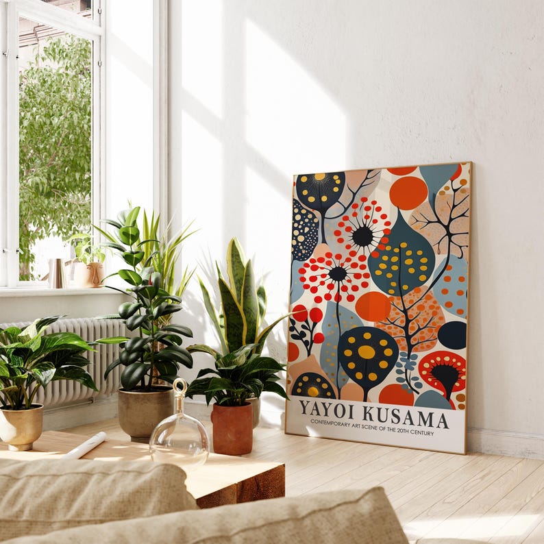 Yayoi Kusama print, bright Japanese decor, Japanese poster, Japanese wall art, abstract Japanese art, Japanese gift, bright wall art, bild 3