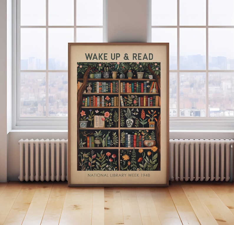 Vintage Book Painting, Library Print, Book Lover Gift, Book Wall Art ...