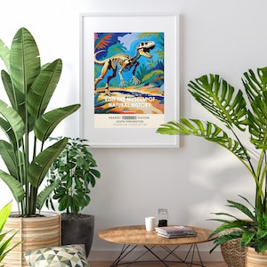 Natural History poster, vintage exhibition museum print, dinosaur print, vintage London museum poster, prehistoric poster afbeelding 5