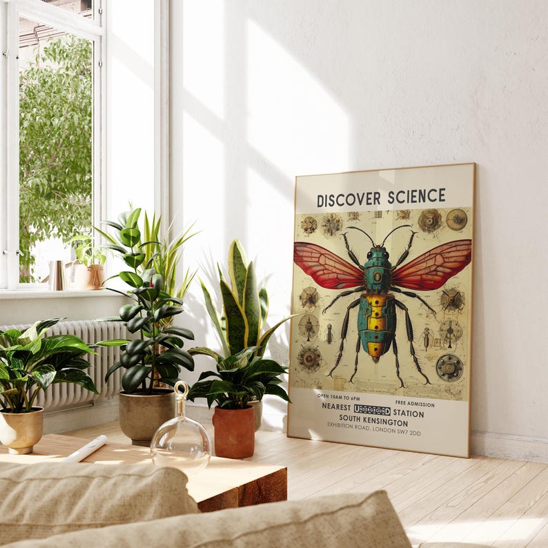 Science Museum poster, vintage exhibition museum print, scientific insect print, vintage London museum poster, science wall art image 3
