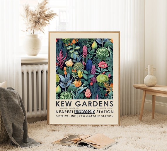 Kew Gardens print, William Morris print, vintage botanical poster,  retro Kew Gardens poster, botanical wall art, vintage floral wall art,