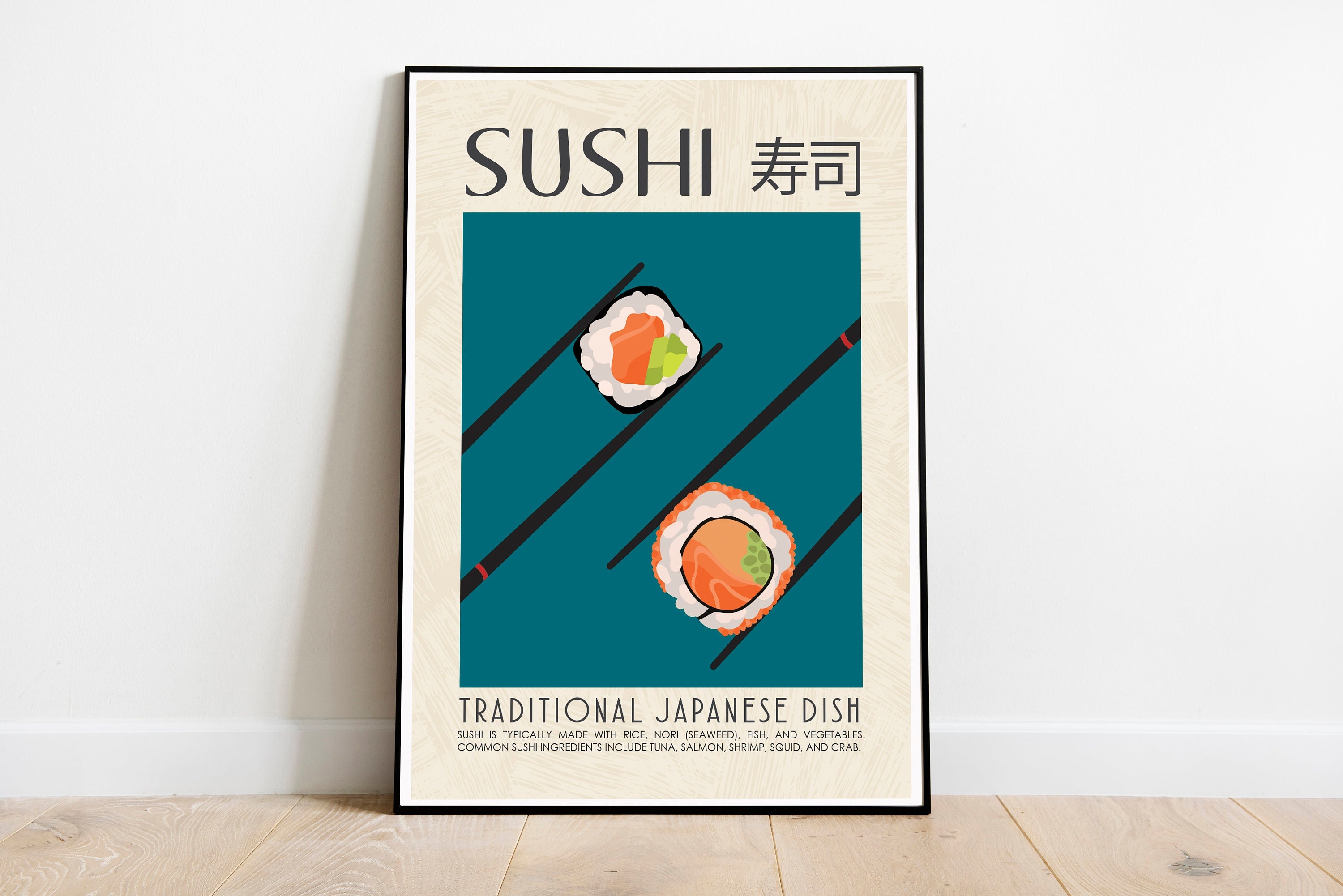 Sushi Poster, Food Print, Modern Kitchen Decor, Japanese, Ramen, Dumplings, kitchen wall art, food exhibition poster,