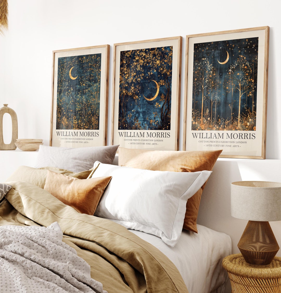 William Morris Moon and Stars Prints, Set of 3 Moon Wall Art Prints ...