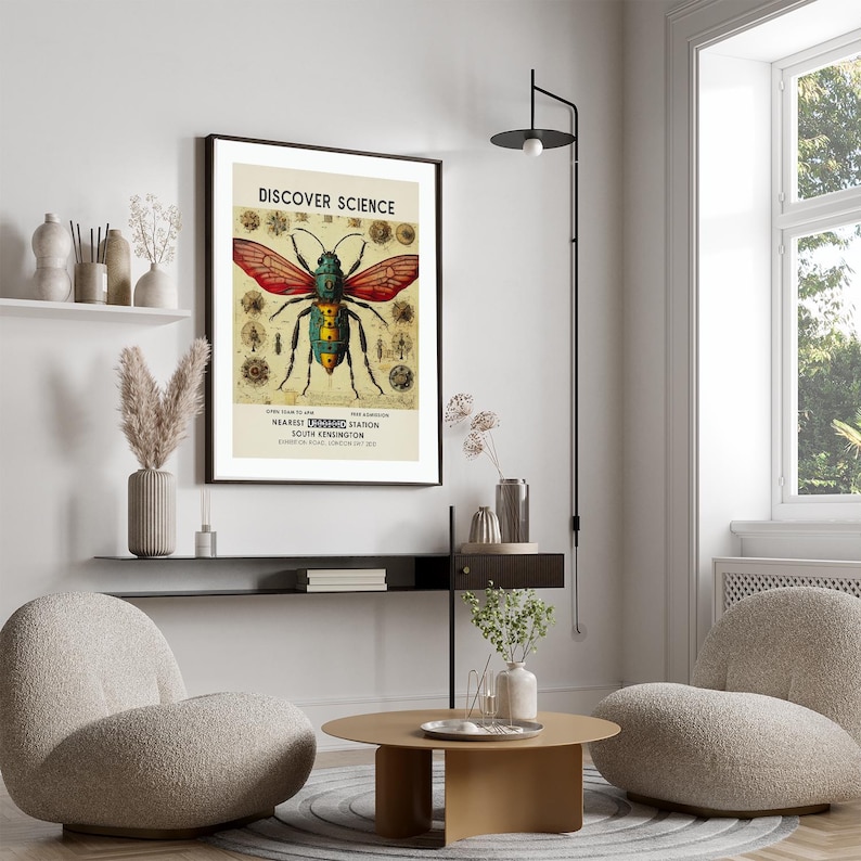 Science Museum poster, vintage exhibition museum print, scientific insect print, vintage London museum poster, science wall art image 2