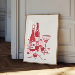 Wine and dine Poster, hand drawn Wine Print, blue kitchen decor, bar cart print, wine wall art, Retro Food Art, Kitchen print bild 4