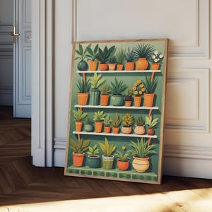 urban garden print, Plants in pots print, pot plants poster, lush green print, botanical wall art, plant lover gift, outdoor plants image 2