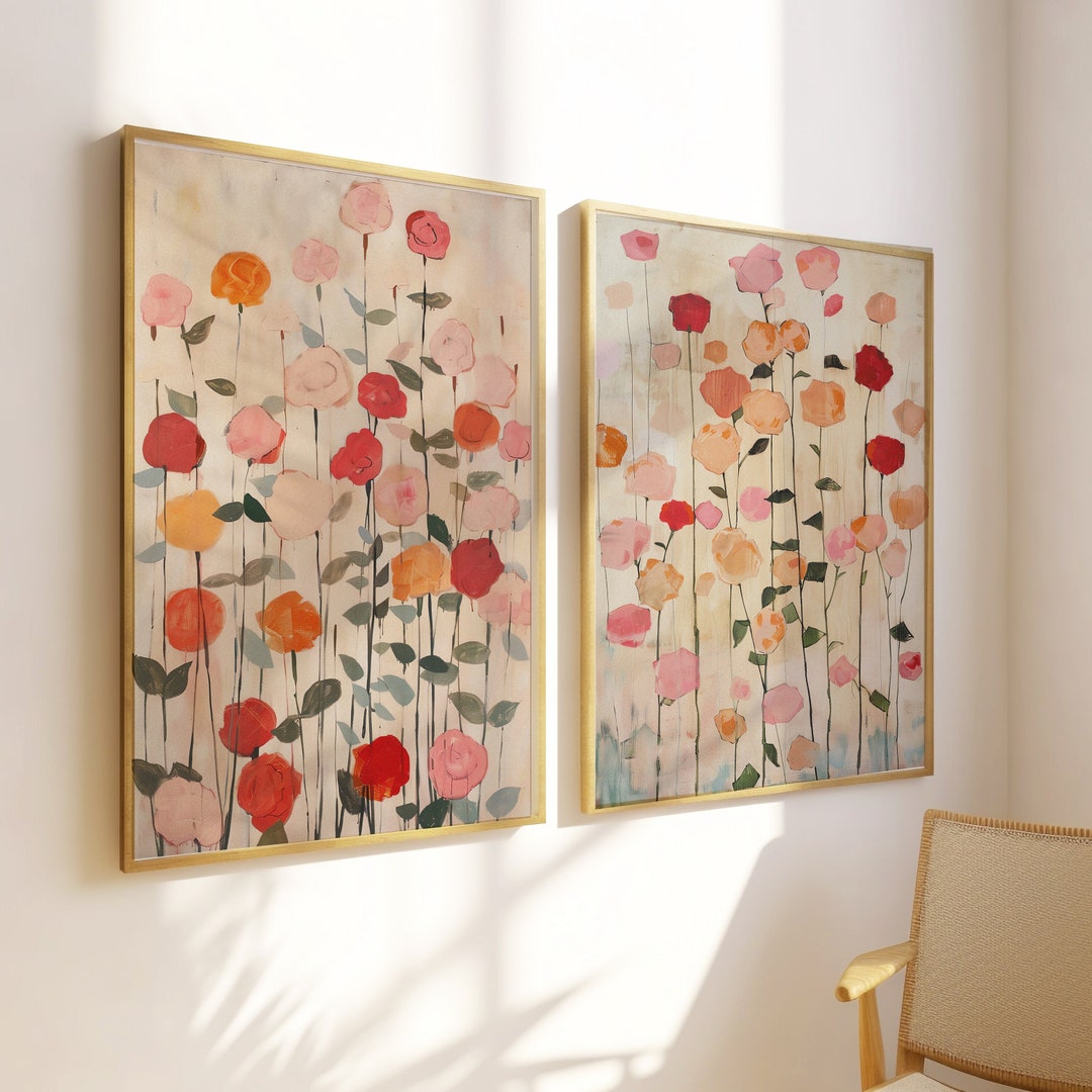 Pink Floral Print Set, Romantic Flower Prints, Bedroom Decor, Floral ...