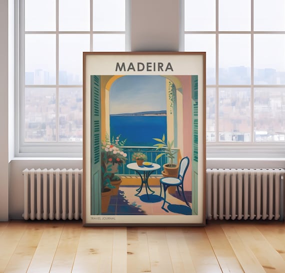 Madeira travel print, Maderia poster, vintage Maderia painting, travel gift, Matisse vintage travel poster