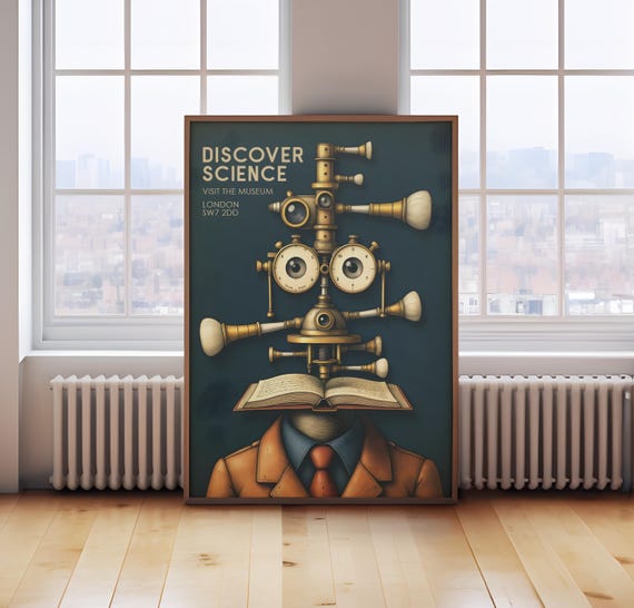 Science exhibition poster, vintage london museum print, steampunk print, vintage science poster, science wall art