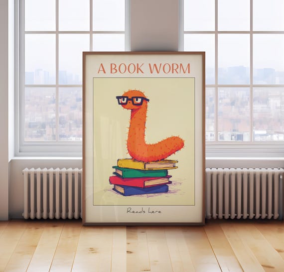 Children's reading poster, kids reading decor, kids bookworm print, library print, books wall art, classroom reading print, kids book print