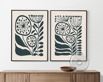 Abstract botanical black and neutral print set, black botanical prints, black floral prints, black flower prints, silhouette flowers