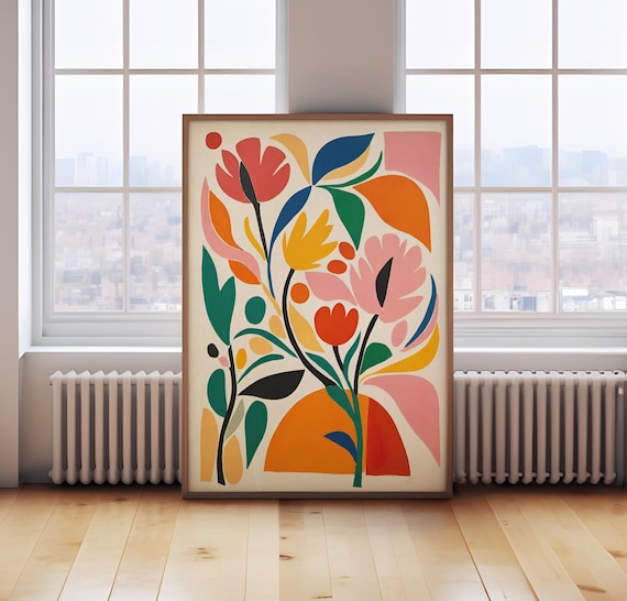 Bright flower print, modern floral print, bright botanical wall art, Nordic floral decor, flower painting, simple floral print, contemporary