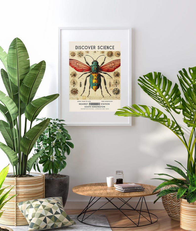 Science Museum poster, vintage exhibition museum print, scientific insect print, vintage London museum poster, science wall art image 6