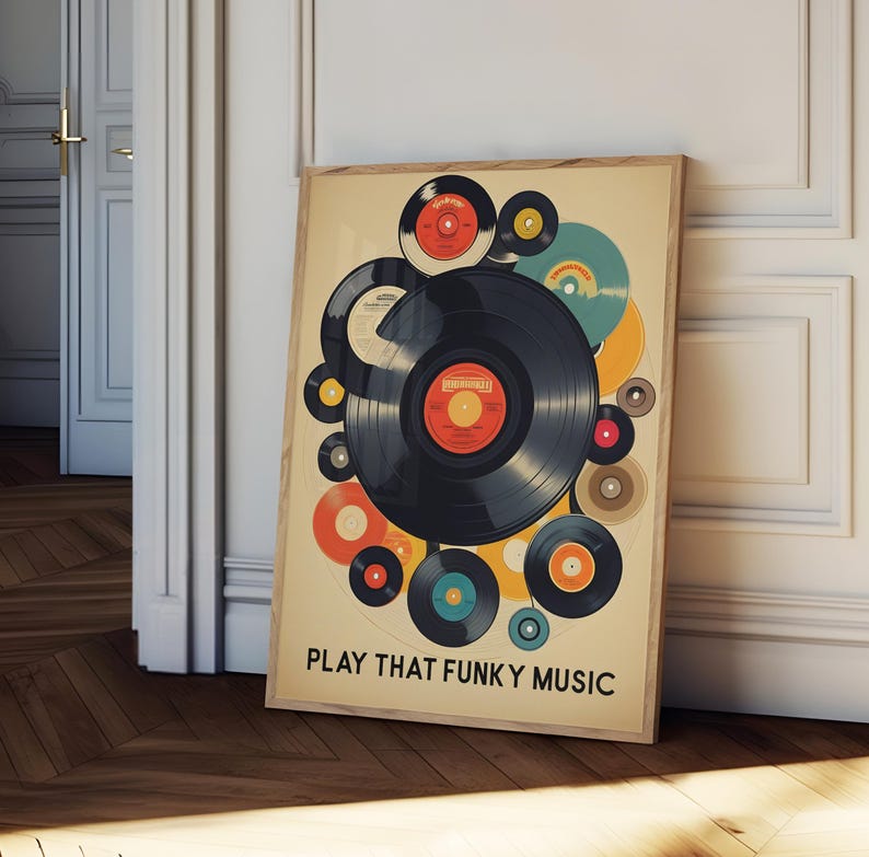 Play That Funky Music Print, Vinyl Records Music Poster, Vintage Music ...