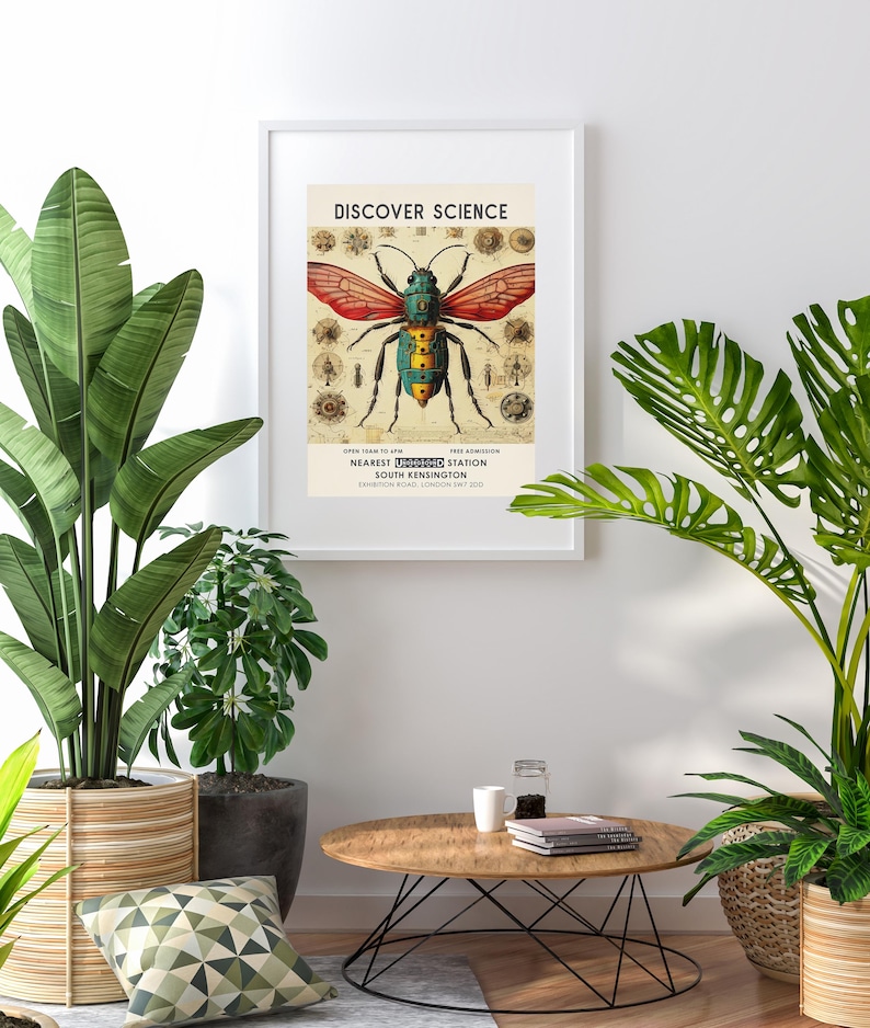 Science Museum poster, vintage exhibition museum print, scientific insect print, vintage London museum poster, science wall art image 5