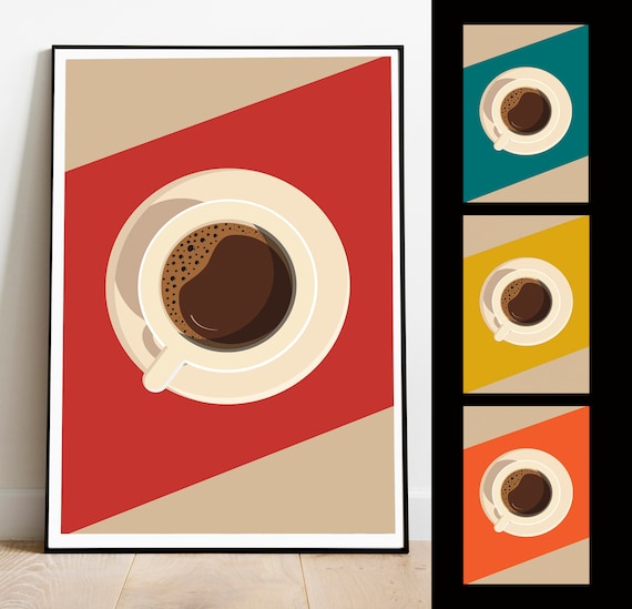 Retro coffee poster, mid century coffee wall art, coffee kitchen print, coffee gift, cover lover gift, kitchen wall art retro kitchen poster