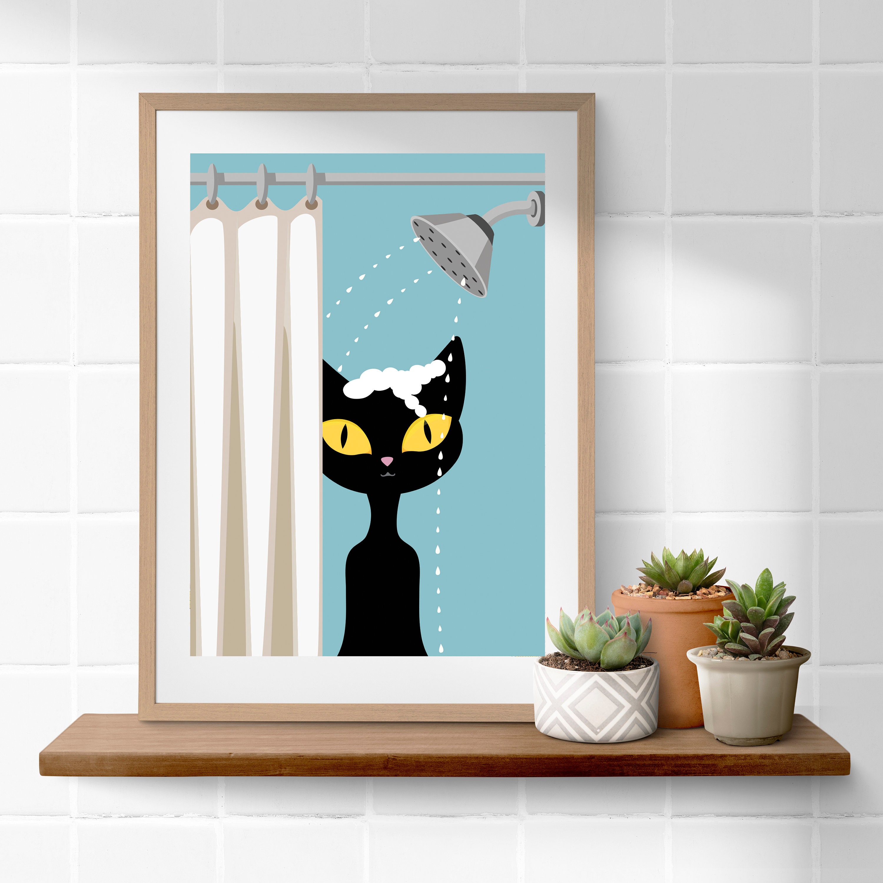 Retro Cat Bathroom Print Black Cat Print Mid Century - Etsy