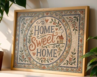Home Sweet Home wall art, vintage Hallway Typography Print, Entryway poster, mosaic wall art
